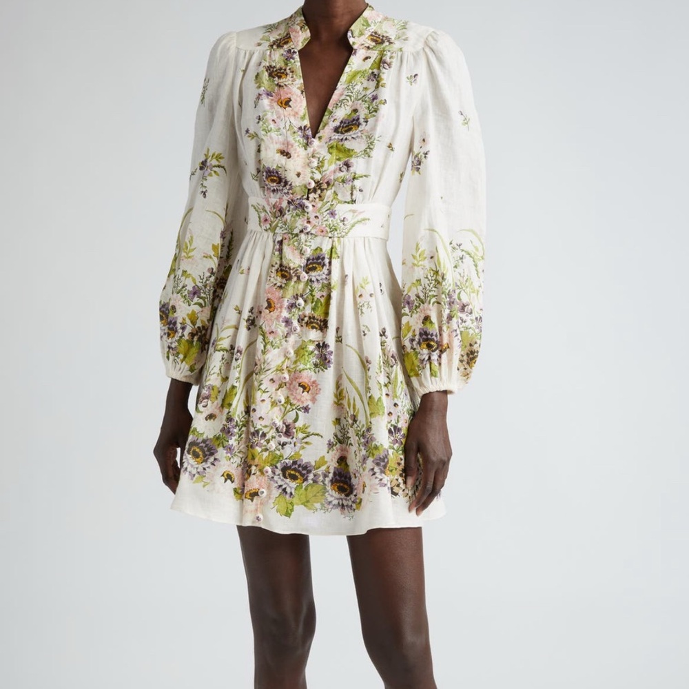 NWT Zimmermann Halliday Floral
Long Sleeve Linen Minidress